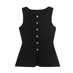 2024 Cross-border Women's Winter New Collection: European and American style street fashion, golden button-down flat stitch vest and waistcoat