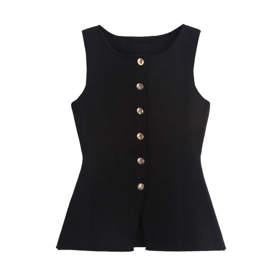 2024 Cross-border Women's Winter New Collection: European and American style street fashion, golden button-down flat stitch vest and waistcoat 2024 Cross-border Women's Winter New Collection: European and American style street fashion, golden button-down flat stitch vest and waistcoat
