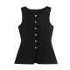 2024 Cross-border Women's Winter New Collection: European and American style street fashion, golden button-down flat stitch vest and waistcoat 2024 Cross-border Women's Winter New Collection: European and American style street fashion, golden button-down flat stitch vest and waistcoat