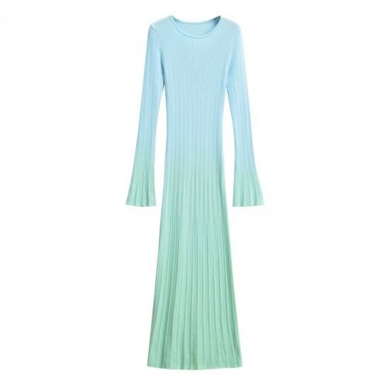 Wholesale summer new women's clothing gradient color round neck pullover long-sleeved fitted knitted long dress for foreign trade Wholesale summer new women's clothing gradient color round neck pullover long-sleeved fitted knitted long dress for foreign trade
