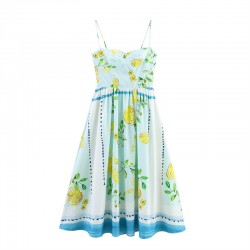 Cross-border foreign trade wholesale 2025 Summer New women's fashion, European and American style, sweet and fresh lemon print dress