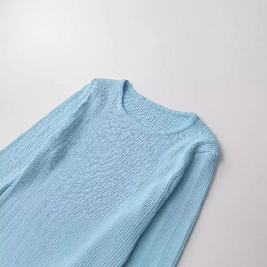 Wholesale summer new women's clothing gradient color round neck pullover long-sleeved fitted knitted long dress for foreign trade Wholesale summer new women's clothing gradient color round neck pullover long-sleeved fitted knitted long dress for foreign trade