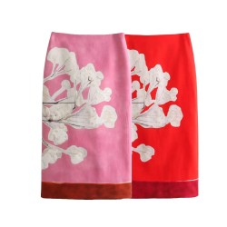 Cross-border foreign trade 2024 Spring New Women's Clothing, European and American style fashionable and versatile linen blended printed skirt