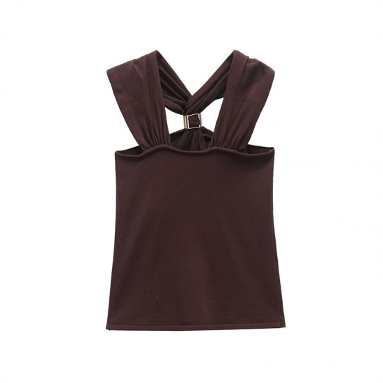 Spring 2025 new women's clothing for foreign trade wholesale, European and American sexy backless vest, women's design sense halter top Spring 2025 new women's clothing for foreign trade wholesale, European and American sexy backless vest, women's design sense halter top