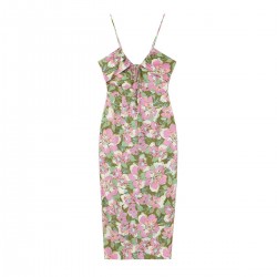2110 Summer new women's dress with European and American style halter V-neck, flower print, high-waisted single-breasted slit