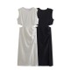 This is a new summer women's dress with a European and American style, featuring a round neck, solid color, and a hollowed-out pleated slit at the waist This is a new summer women's dress with a European and American style, featuring a round neck, solid color, and a hollowed-out pleated slit at the waist