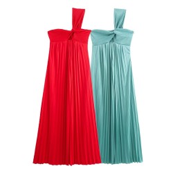 Cross-border wholesale 2024 Summer new women's sexy asymmetrical pleated off-the-shoulder long dress