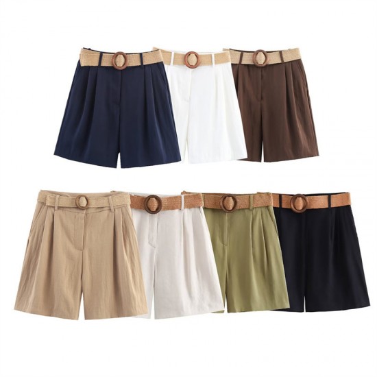 Amazon Foreign Trade's 2024 summer new women's cross-border European and American style shorts with belt accessories are casual, fashionable and versatile Amazon Foreign Trade's 2024 summer new women's cross-border European and American style shorts with belt accessories are casual, fashionable and versatile