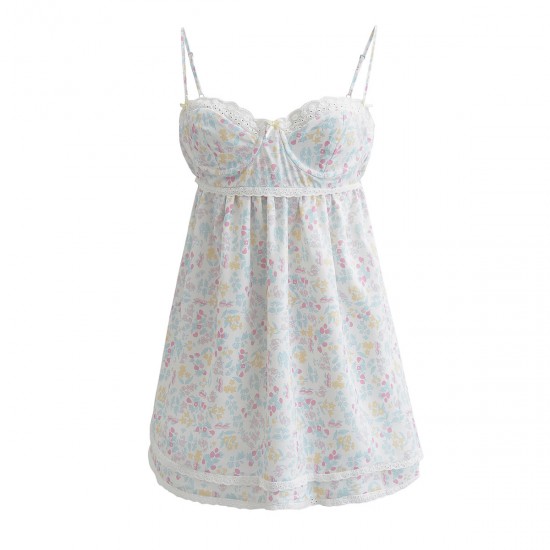 2025 Summer new French pure desire style lace patchwork small floral dress with built-in steel ring halter 2025 Summer new French pure desire style lace patchwork small floral dress with built-in steel ring halter