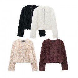 Cross-border European and American style 2025 Spring New women's wear street fashion textured fabric round-neck jacket for women
