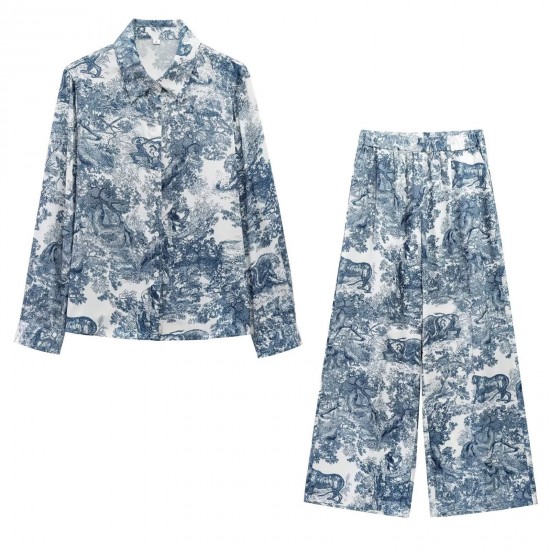 Amazon wholesale 2025 new women's printed animal shirt, printed casual pants and women's set Amazon wholesale 2025 new women's printed animal shirt, printed casual pants and women's set