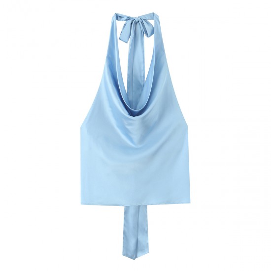 Summer 2025 new women's clothing for foreign trade wholesale, European and American style sexy halter-neck sleeveless silk satin texture top for women Summer 2025 new women's clothing for foreign trade wholesale, European and American style sexy halter-neck sleeveless silk satin texture top for women
