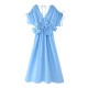 Summer 2024 new collection for foreign trade wholesale: European and American cross-border women's clothing three-dimensional flower V-neck short-sleeved drawstring dress Summer 2024 new collection for foreign trade wholesale: European and American cross-border women's clothing three-dimensional flower V-neck short-sleeved drawstring dress