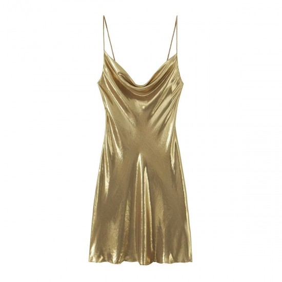New summer women's fashion, European and American style, high-waisted, glossy halter dress, women's banquet dress New summer women's fashion, European and American style, high-waisted, glossy halter dress, women's banquet dress