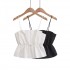 A sweet, casual and versatile white puffy stretch top with a straight neck and thin halter top for summer 2025 women's collection
