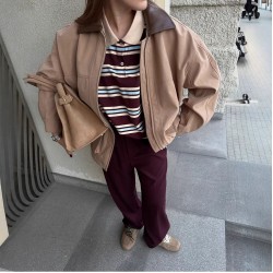 European and American cross-border wholesale 2025 spring workwear style patchwork collar large pocket long-sleeved loose women's windbreaker jacket