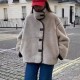 2024 Cross-border women's clothing wholesale with European and American style, fashionable and versatile French casual fleece stand-up collar loose lambskin coat