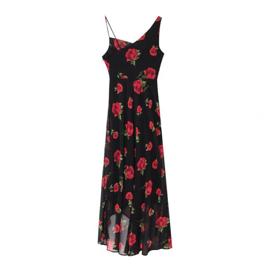 Cross-border wholesale 2025 Spring New women's Wear slimming Casual halter print versatile irregular dress for women Cross-border wholesale 2025 Spring New women's Wear slimming Casual halter print versatile irregular dress for women