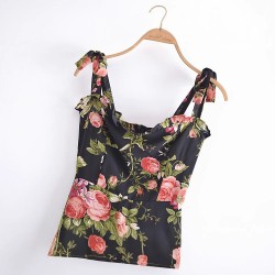 Amazon wholesale cross-border European and American style French retro print slimming and form-fitting dress with a large hemline and straps