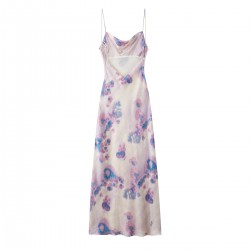 Summer new women's wear: High-waisted mid-length printed halter dress with European and American style for women