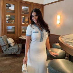 Aliexpress 2025 Women's Clothing Cross-border European and American style denim patchwork knitted Long Dress Tight short-sleeved dress