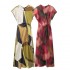 Elegant and refined silk satin texture printed dress wholesale 2025 summer cape sleeve knot decoration fitted mid-length MIDI dress
