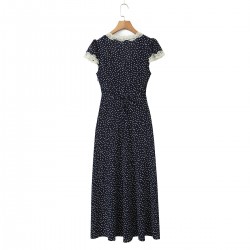 Spring 2025 new French lace patchwork polka dot dress V-neck country-style printed figure-hugging long dress