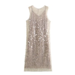 Sleeveless European and American style round neck 6610 sequined vest dress for women's winter new style women's clothing