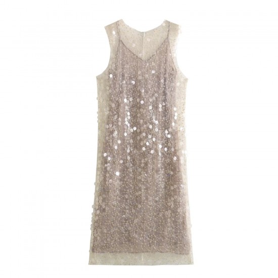 Sleeveless European and American style round neck 6610 sequined vest dress for women's winter new style women's clothing Sleeveless European and American style round neck 6610 sequined vest dress for women's winter new style women's clothing