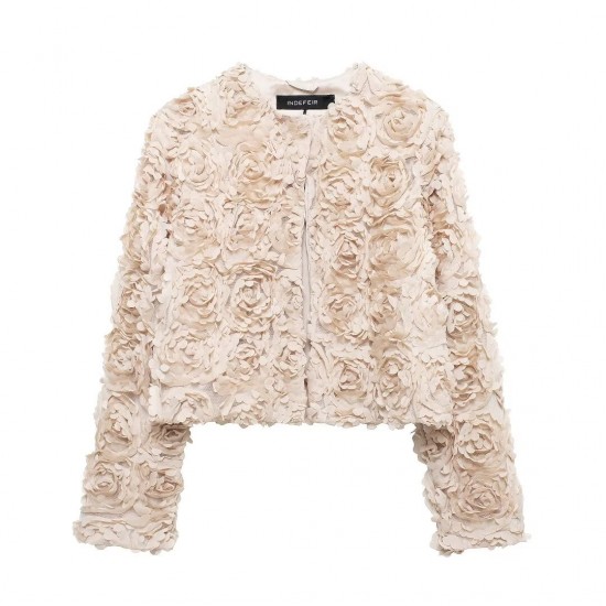 Cross-border European and American style 2025 Spring New women's wear street fashion textured fabric round-neck jacket for women Cross-border European and American style 2025 Spring New women's wear street fashion textured fabric round-neck jacket for women