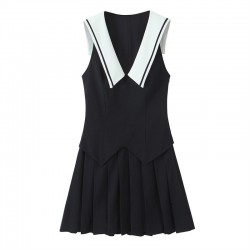 Summer 2025 new women's fashion, European and American style, versatile wide pleated sleeveless dress for wholesale trade