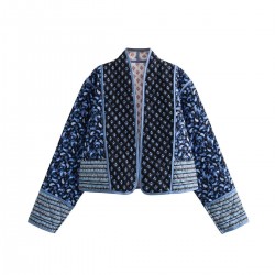 Amazon Cross-border early Autumn new women's clothing: Loose and short European and American style, two-sided cotton-padded jacket printed for women
