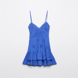 2850 Summer New women's dress with European and American style halter embroidery, layered ruffled trim and halter dress short skirt