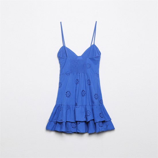 2850 Summer New women's dress with European and American style halter embroidery, layered ruffled trim and halter dress short skirt 2850 Summer New women's dress with European and American style halter embroidery, layered ruffled trim and halter dress short skirt