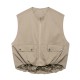 Sleeveless pilot jacket wholesale 2025 spring European and American fashion pleated round neck zipper loose vest for women Sleeveless pilot jacket wholesale 2025 spring European and American fashion pleated round neck zipper loose vest for women