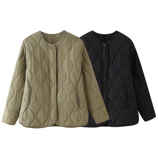 Amazon wholesale 2024 Winter new women's clothing, European and American cross-border street fashion tops, round-neck cotton-padded jackets for women