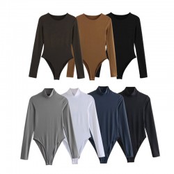 10,000 - Spring New Women's wear, European and American style stand-up collar street fashion knitted fitted long-sleeved one-piece top