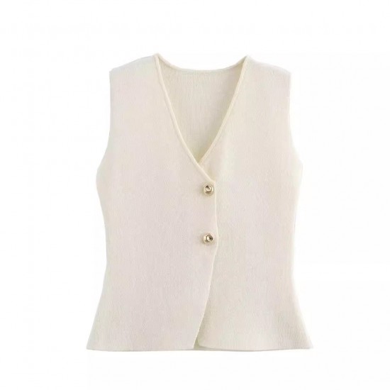 Wholesale of knitted waistcoats and vests for foreign trade, fashionable and casual, new 2024 collection of button gold European and American style women's clothing Wholesale of knitted waistcoats and vests for foreign trade, fashionable and casual, new 2024 collection of button gold European and American style women's clothing