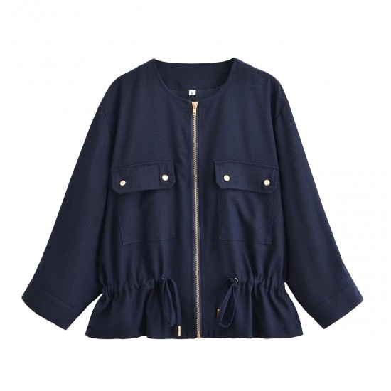 Cross-border wholesale 2025 Summer New collection: European and American women's casual linen blend hunting jacket for women Cross-border wholesale 2025 Summer New collection: European and American women's casual linen blend hunting jacket for women