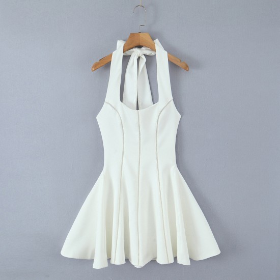 French square neck halter waist retro short skirt dress, European and American party wide swing patchwork halter mini skirt French square neck halter waist retro short skirt dress, European and American party wide swing patchwork halter mini skirt