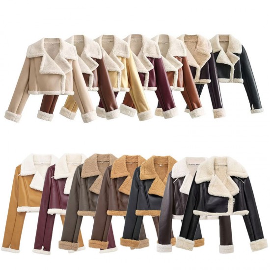 Amazon Cross-border 2024 Autumn/Winter Women's clothing: European and American retro style woolen coat with lapel and loose fur one-piece top Amazon Cross-border 2024 Autumn/Winter Women's clothing: European and American retro style woolen coat with lapel and loose fur one-piece top