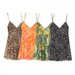 Amazon wholesale 2025 Spring New women's dress with European and American style printed silk mesh short dress