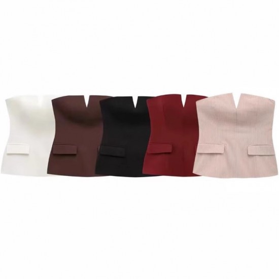 European and American fashion strapless off-the-shoulder slimming cross-border vest 2025 Spring sexy slimming off-the-shoulder top women's clothing European and American fashion strapless off-the-shoulder slimming cross-border vest 2025 Spring sexy slimming off-the-shoulder top women's clothing