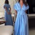 Summer 2024 new collection for foreign trade wholesale: European and American cross-border women's clothing three-dimensional flower V-neck short-sleeved drawstring dress
