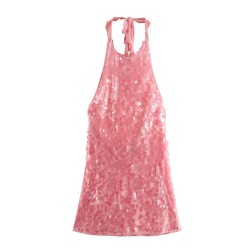 The new autumn collection for cross-border women's wear in 2024 features a mini dress with a sexy European and American style and sequined neckline