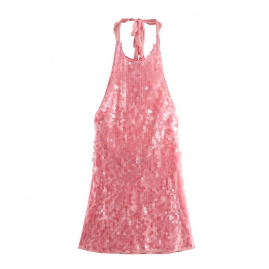 The new autumn collection for cross-border women's wear in 2024 features a mini dress with a sexy European and American style and sequined neckline