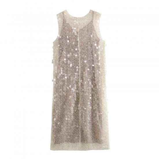 Sleeveless European and American style round neck 6610 sequined vest dress for women's winter new style women's clothing Sleeveless European and American style round neck 6610 sequined vest dress for women's winter new style women's clothing