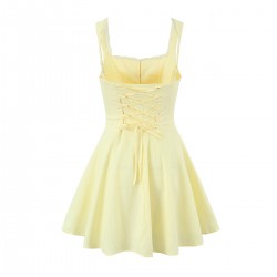 A new cross-border women's summer sweet lace halter dress with a back drawstring and a sexy, slimming mini skirt for women