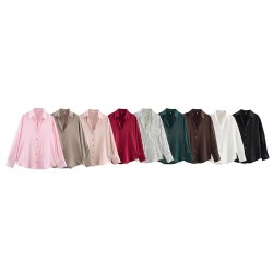 Wholesale of cross-border silk satin textured shirts from Europe and America, new spring street fashion women's wear in 2025, elegant V-neck top