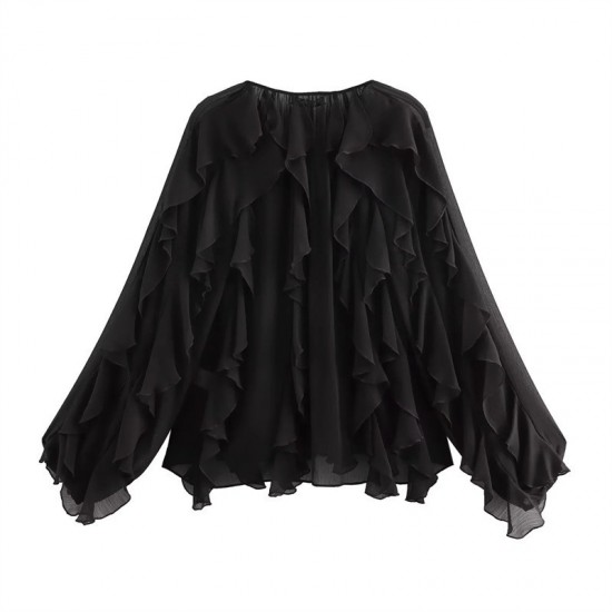 Cross-border wholesale 2025 Spring New women's clothing V-neck single-breasted long-sleeved layered decorative shirts in European and American style Cross-border wholesale 2025 Spring New women's clothing V-neck single-breasted long-sleeved layered decorative shirts in European and American style